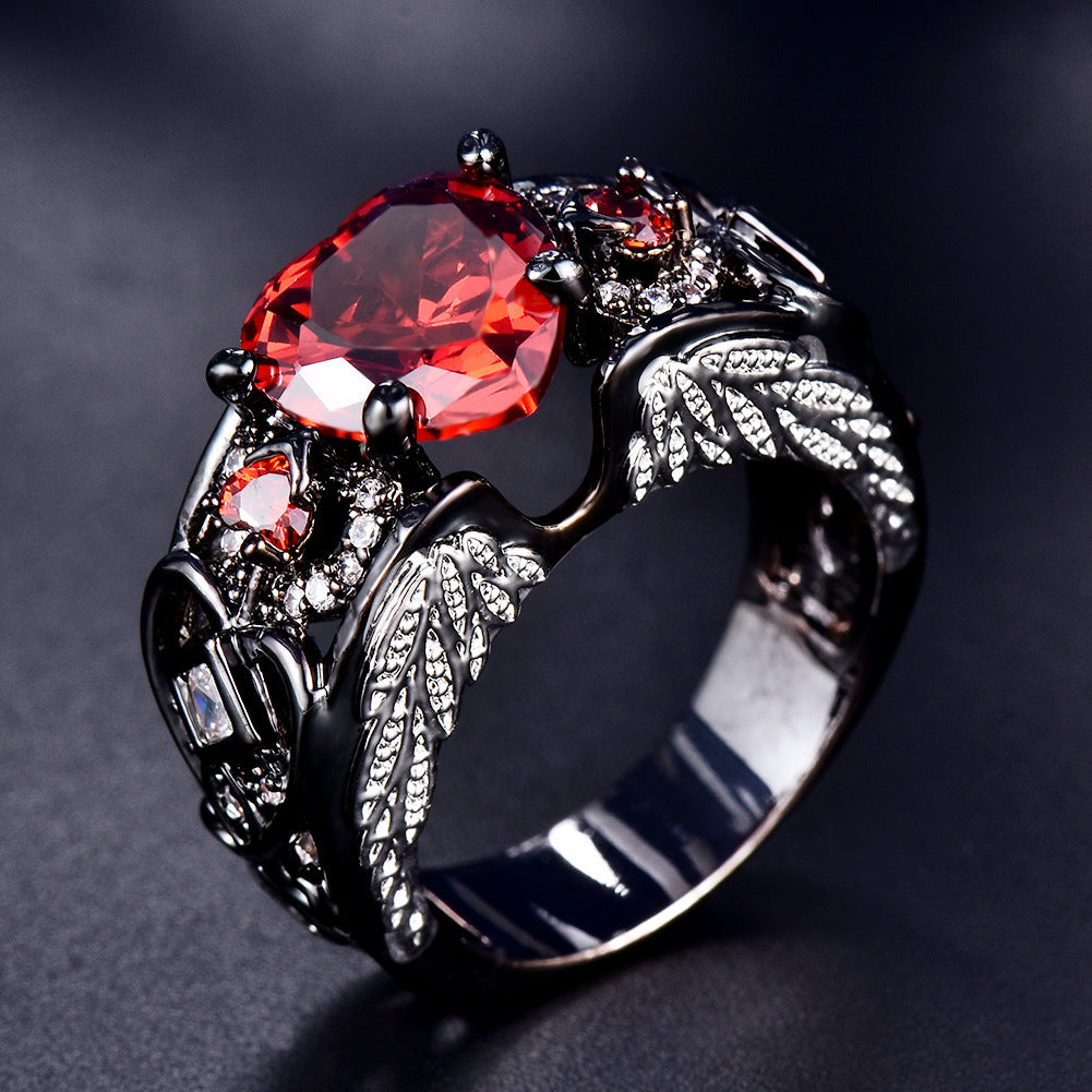 Women Heart Angel Wings Ring Gold Plated Copper Gemstone Fashion Jewelry Gifts For Her Elegant Statement Piece