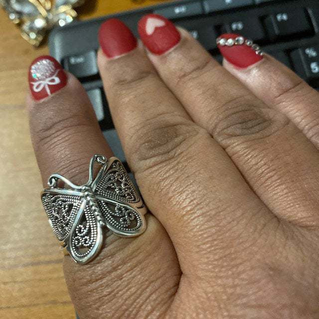 Womens Butterfly Ring Adjustable Alloy Fashion Ring Geometric Pattern Electroplated Zodiac Open Design Gem Ore