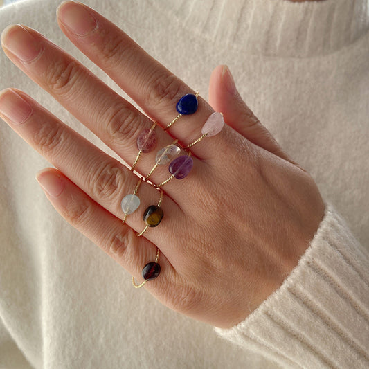 Geometrical Agate Ring Natural Stone Jewelry for Women Irregular Crystal Gemstone Gift for Her Assorted Colors