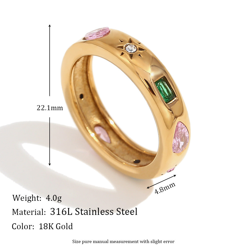 Womens Stainless Steel Ring With Rectangle Water Drop Geometry And Zircon Crystal Gold Tone Elegant Daily Wear
