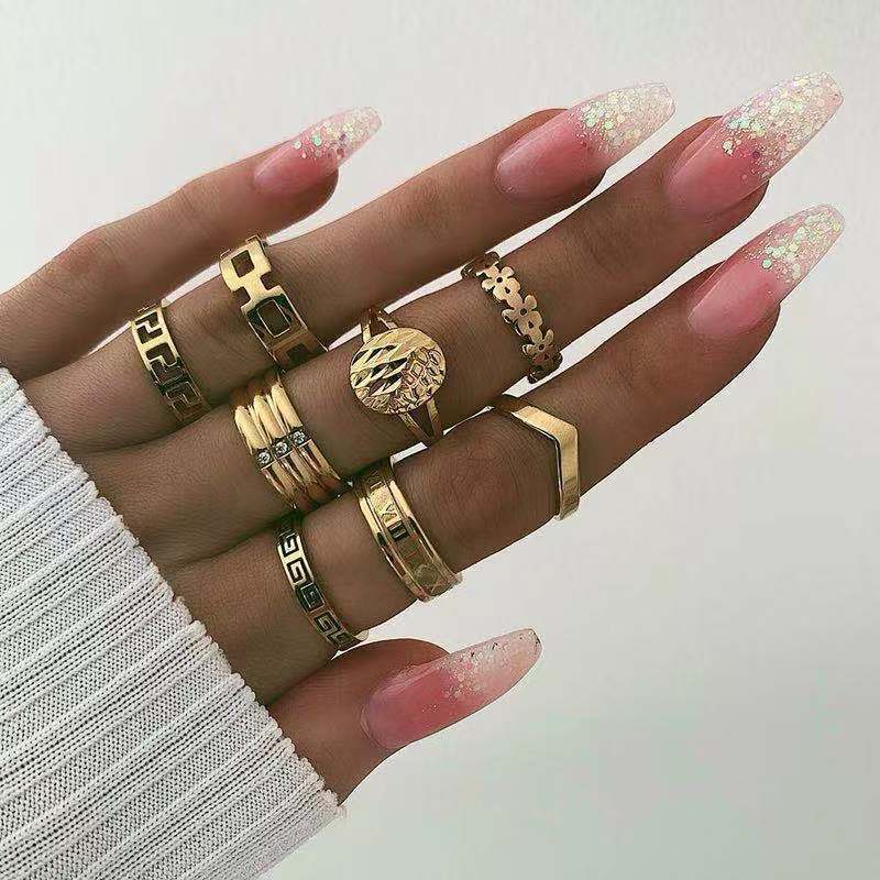 Women Rhinestone Ring Set Geometric Drop Design For Anniversary European Jewelry Alloy For Daily Fashion Looks