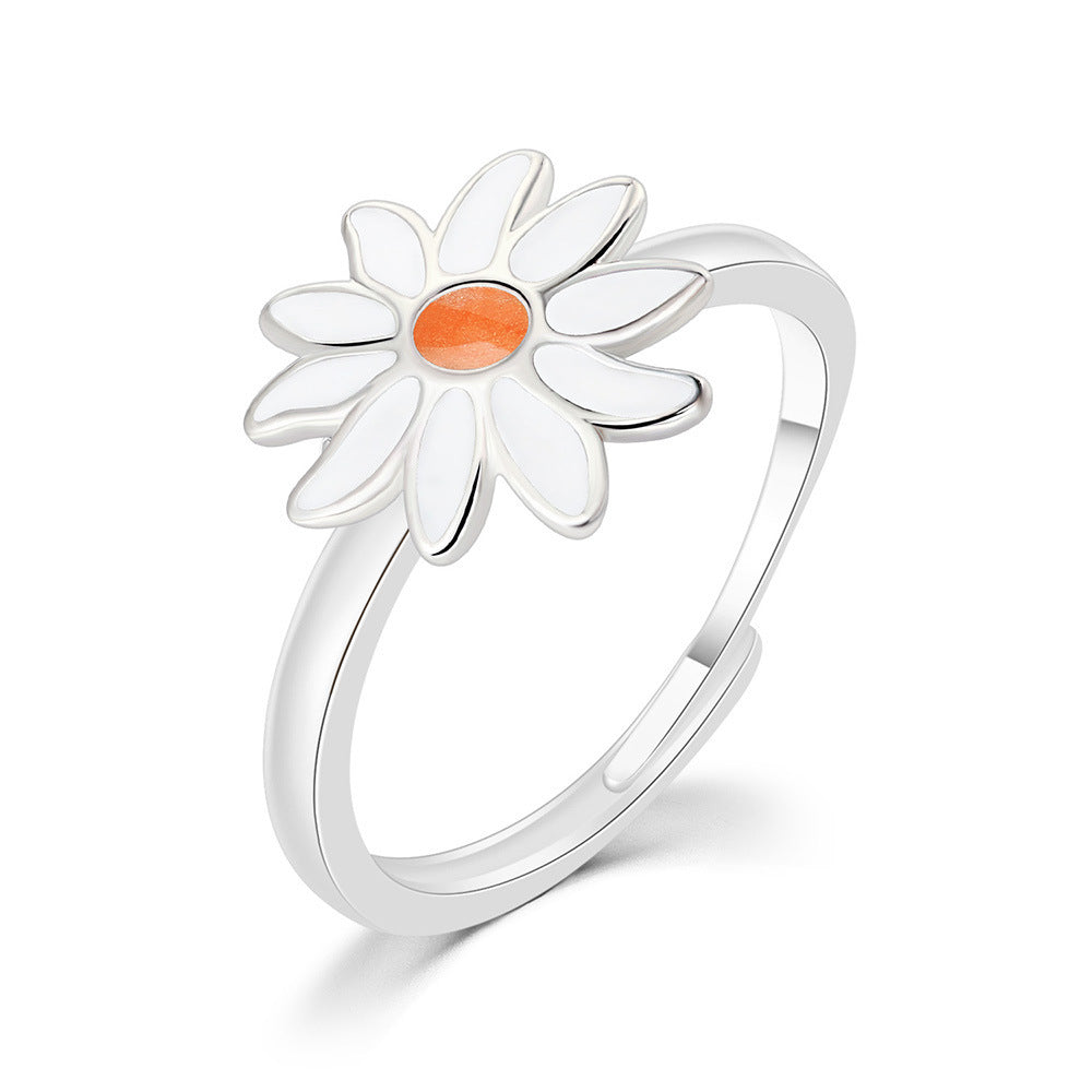 Copper Flower Ring with Dripping Oil Finish Adjustable Band for Daily Wear Fashion Jewelry Gift for Women Everyday