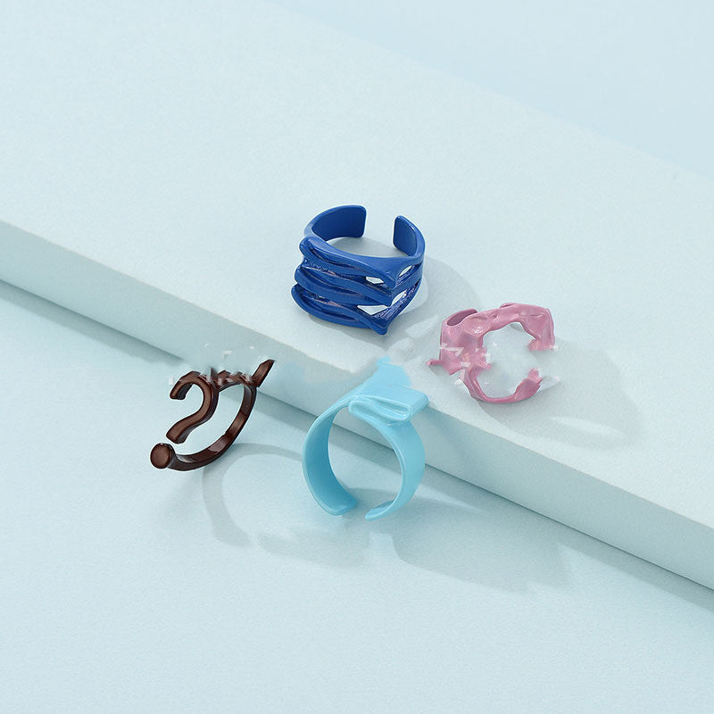 Geometric Question Mark Rings Set Four Adjustable Alloy