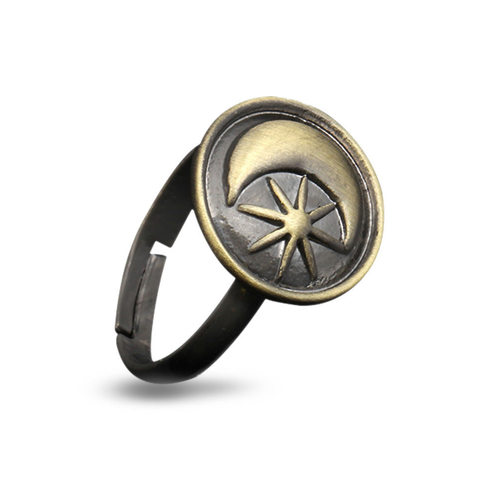 Vintage Bronze Star Moon Ring Alloy Jewelry Star Shaped Design Electroplated Bronze Tone Accessory Classic New