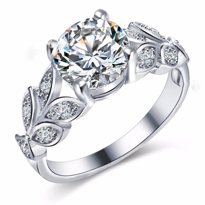 Leaf Zircon Inlaid Alloy Bracelet Ring Jewelry For Women