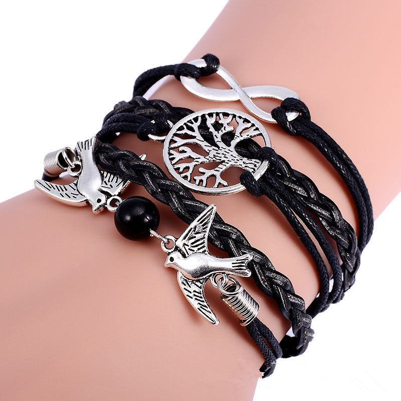 Womens Alloy Bracelet Vintage Hand Woven Jewelry European Fashion Animal Zodiac Signs Big Tree Design Gift For Her