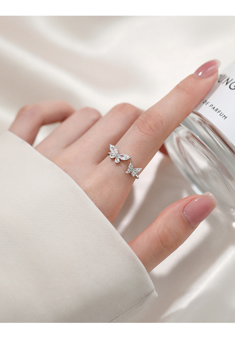 Adjustable Butterfly Ring Open Ring Silver Plated With Bow Accent Fashion Jewelry Gift For Her For Daily Style