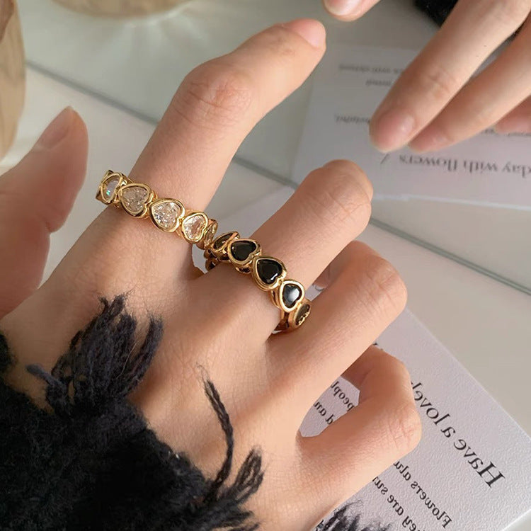Retro Minimalist Heart Shaped Zircon Ring Gold Plated For Women Elegant Jewelry Accessory Gentle Everyday Glow