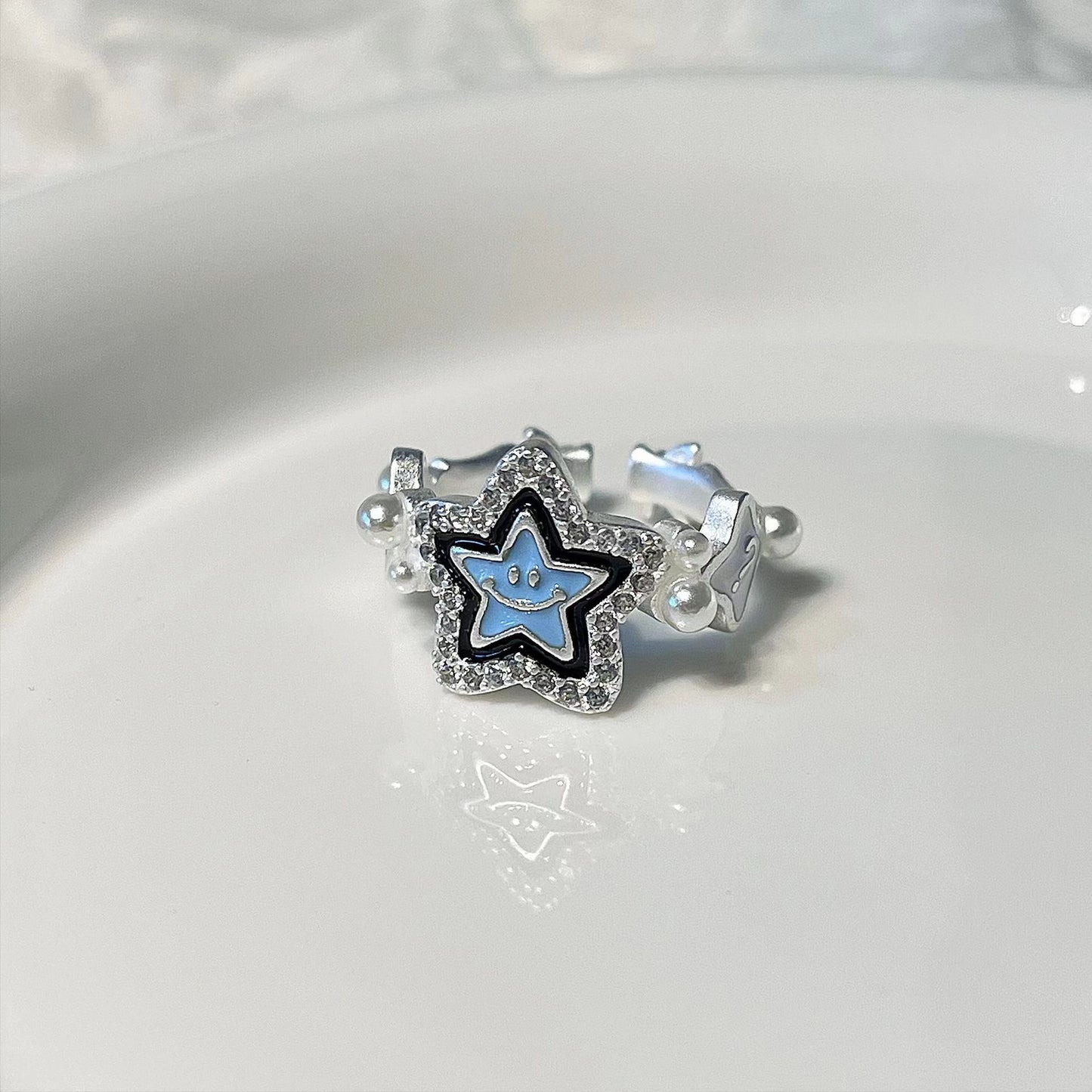 Adjustable Star Ring Gold Plated Alloy Inlaid Stones And Semi Precious Gems Lucky Star Fashion Accessory Women