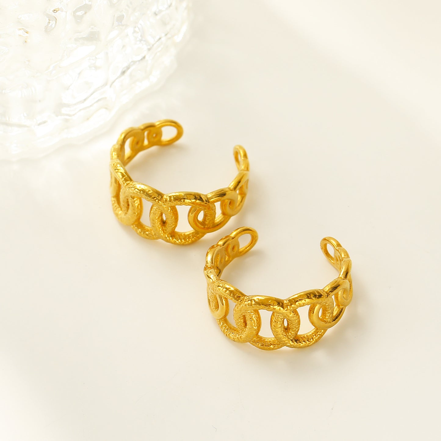 Geometric Chain Ring For Women Gold Tone Titanium Steel Adjustable Opening Fashion Jewelry Everyday Chic Style