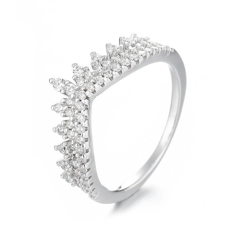 Women Crown Ring Zircon Inlaid White Gold Plated Elegant Jewelry Gift For Her Anniversary Engagement Daily Wear
