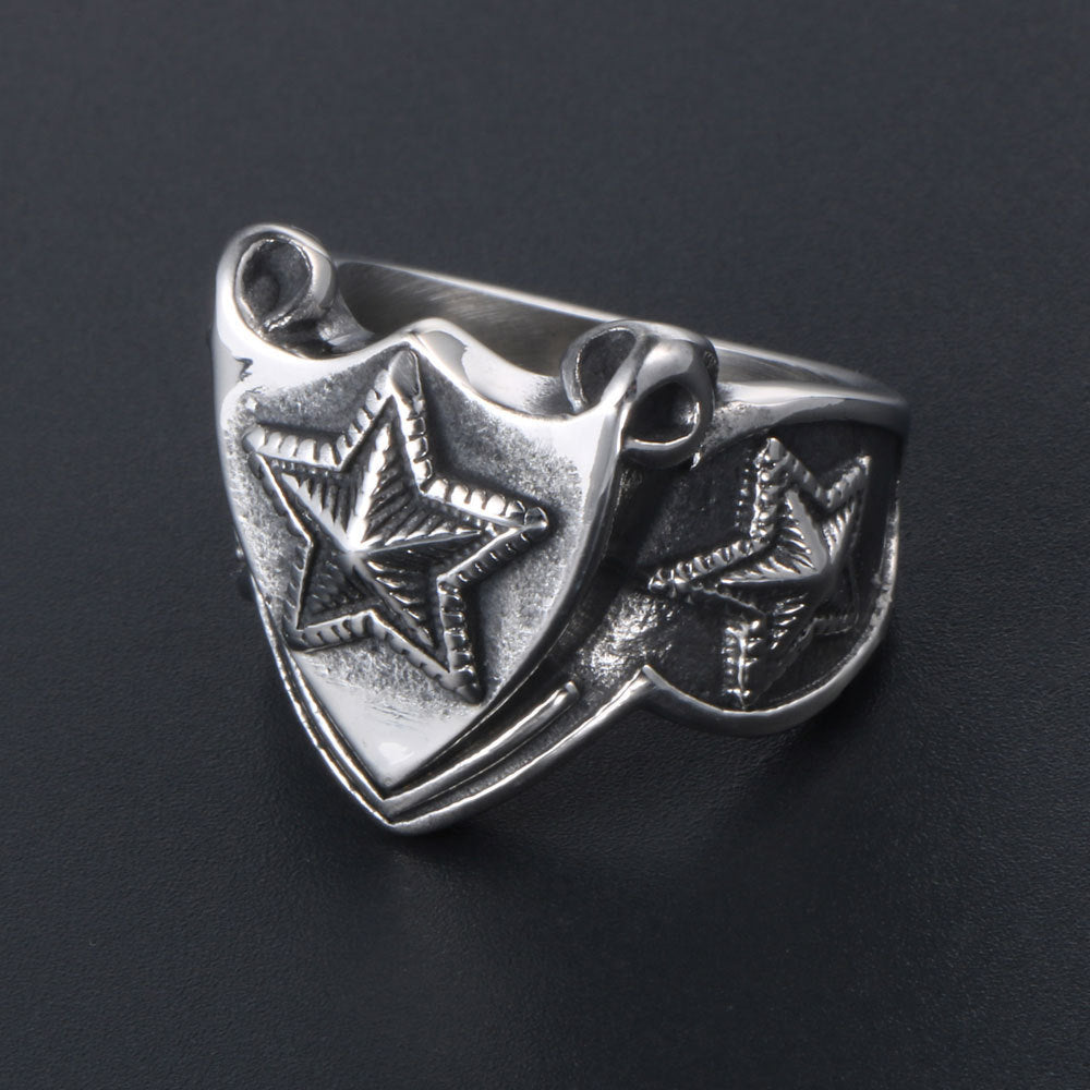 Titanium Steel Pentagram Ring For Men Star Shape Hip Hop Style Jewelry Polished Finish Gift For Festivals Sale