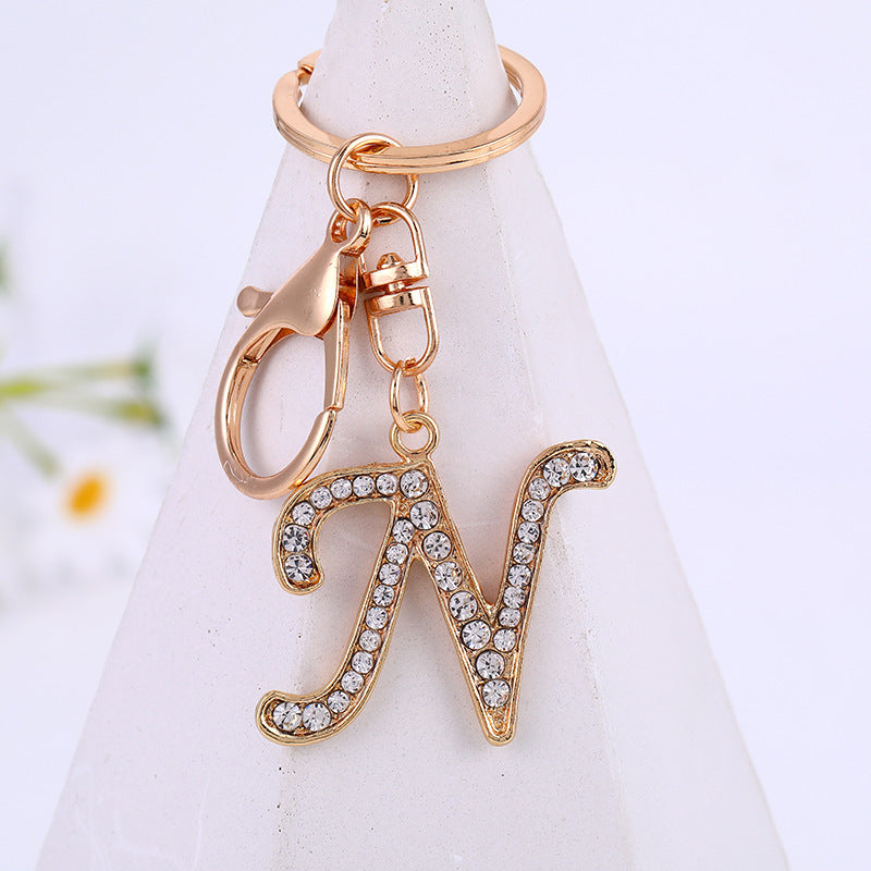 Personalized Initial Keychain With Diamond Inlay Letter Ring For Bags Cars Keys Durable Alloy Finish And Shine
