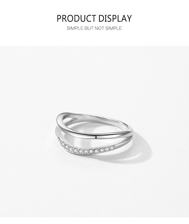 Sterling Silver Double Layer Geometric Ring With Micro Inlay White Gold Color For Women Jewelry For Daily Wear