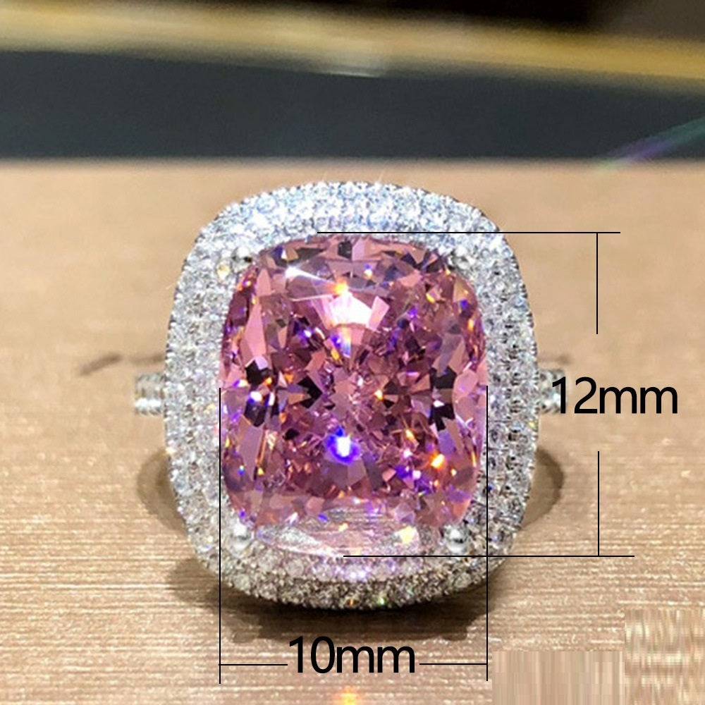 Geometric Zircon Inlays Copper Ring For Women Pink Color Elegant Fashion Jewelry Geometric Design Inlaid Ring