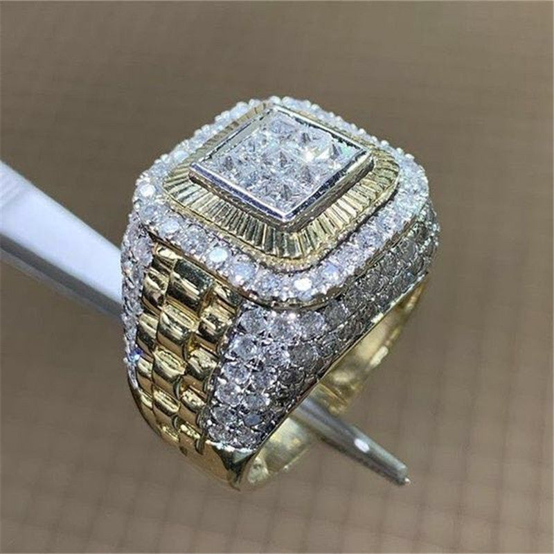 Unisex Ring Gold Rim Geometric Design Electroplated Alloy