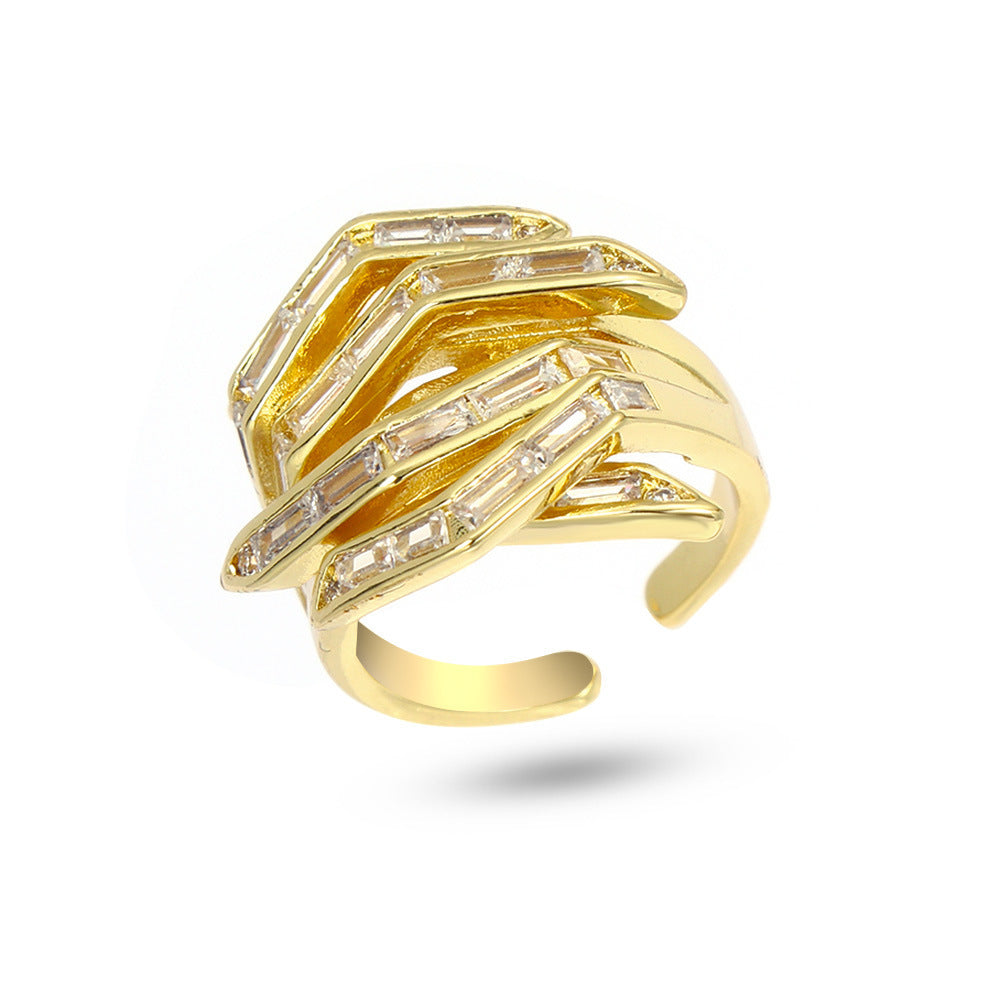 Personalized Square Zircon Ring For Women Adjustable Copper Microinlaid Jewelry Silver White Stone Fine Quality