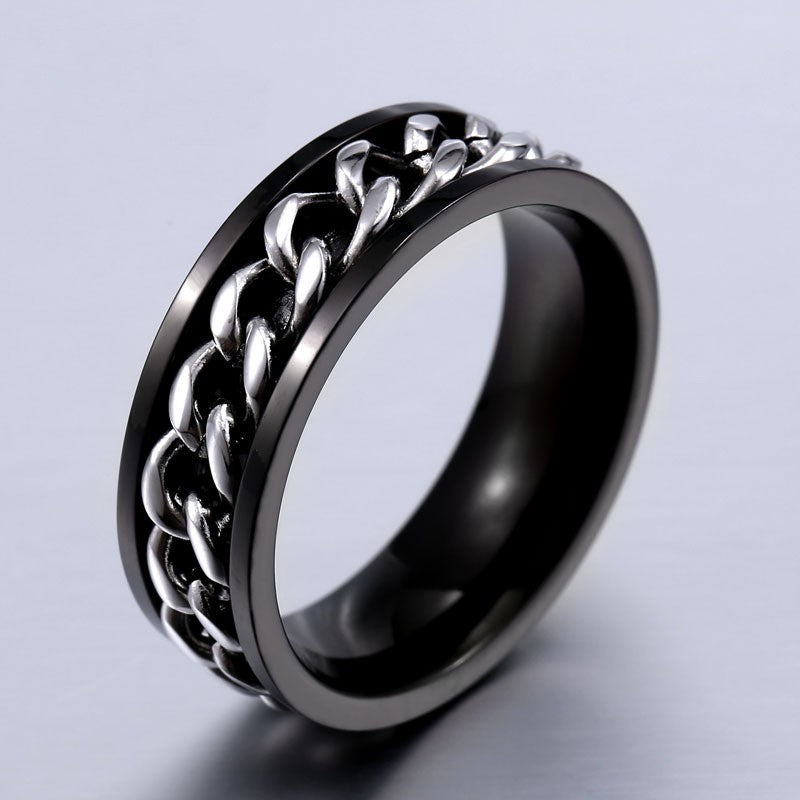 Men Stainless Electroplated Chain Ring Durable Fashion Accessory Modern Minimalist Design Quality Jewelry Band