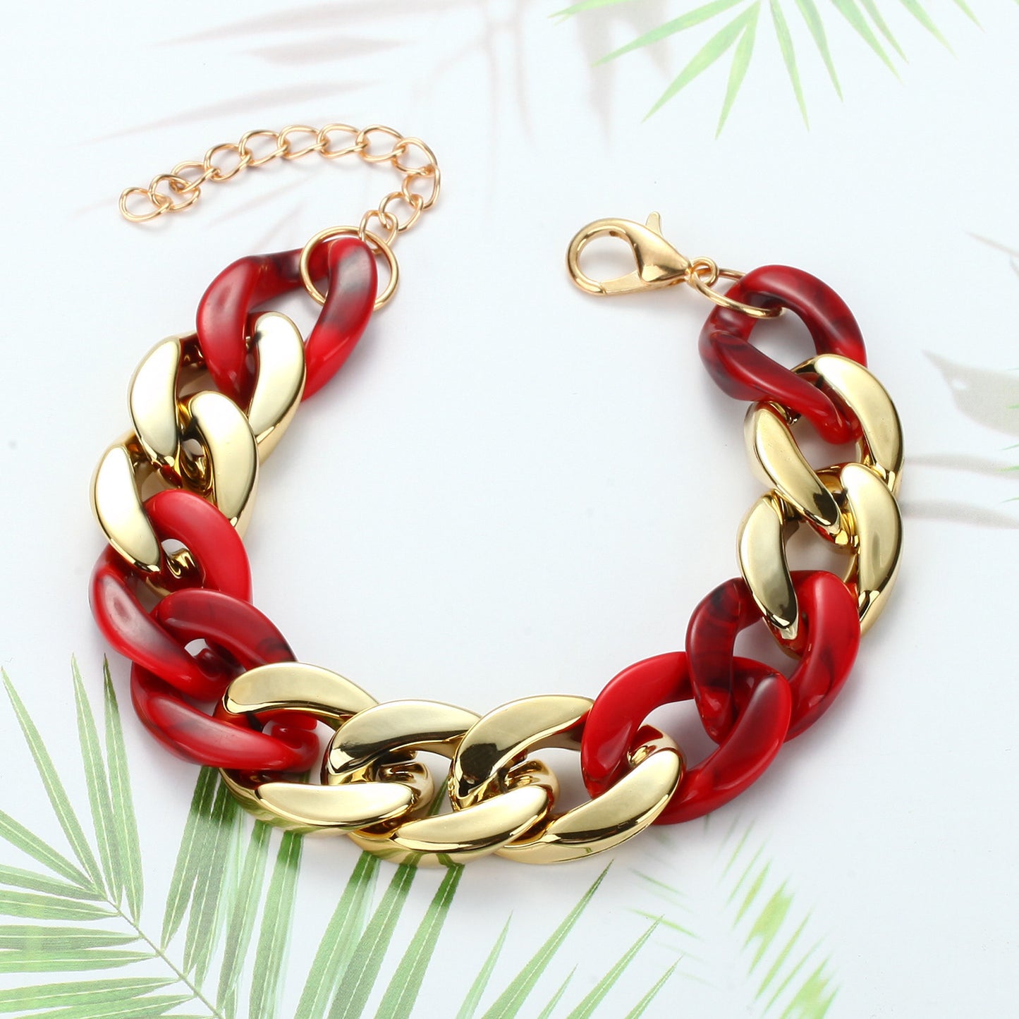 Womens Resin Bracelet With Acrylic Chain Paneled Design Fashion Jewelry Extension Chain 18.5cm Length Bracelet