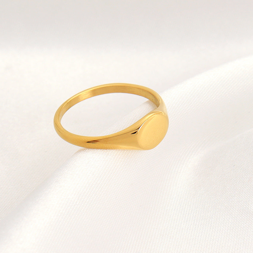 Oval Polished Stainless Steel Ring With Plain Band