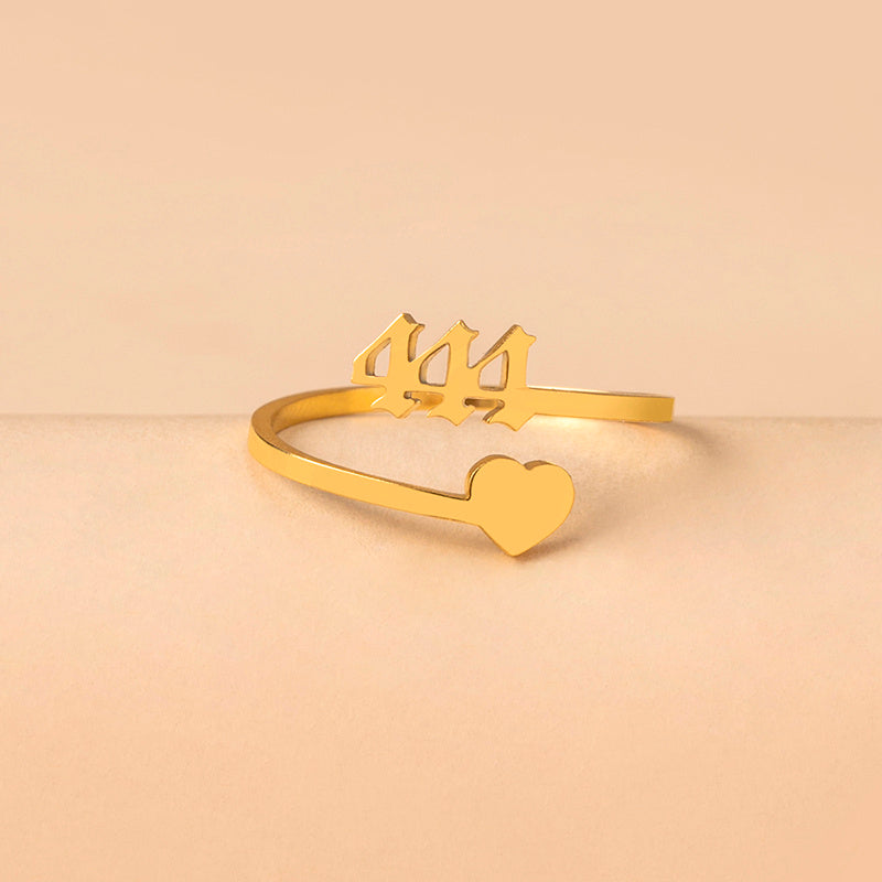 Stainless Steel Lucky Number Ring Adjustable Text Lettering Design Gold Tone Jewelry For Women And Girls Style