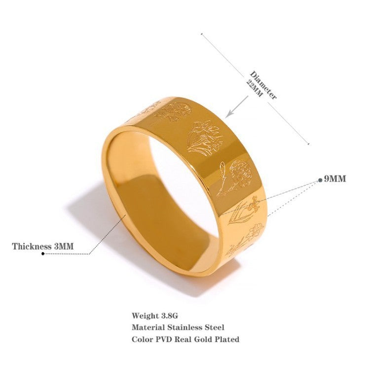 Gold Flower Ring Stainless Steel Retro Electroplated Durable Elegant Womens Jewelry Accessory Elegant Everyday