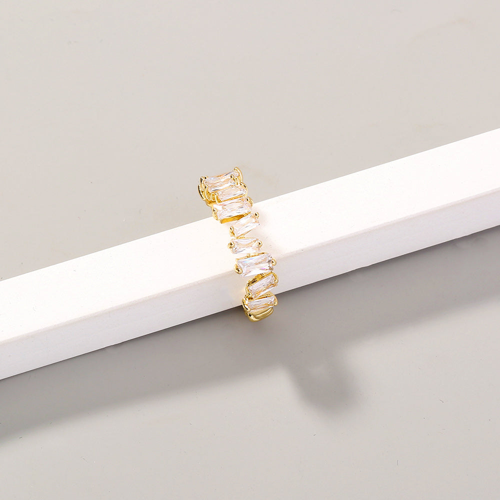 Adjustable Geometric Zircon Inlaid Copper Ring Irregular Design And Electroplated Finish European Style Bold Statement