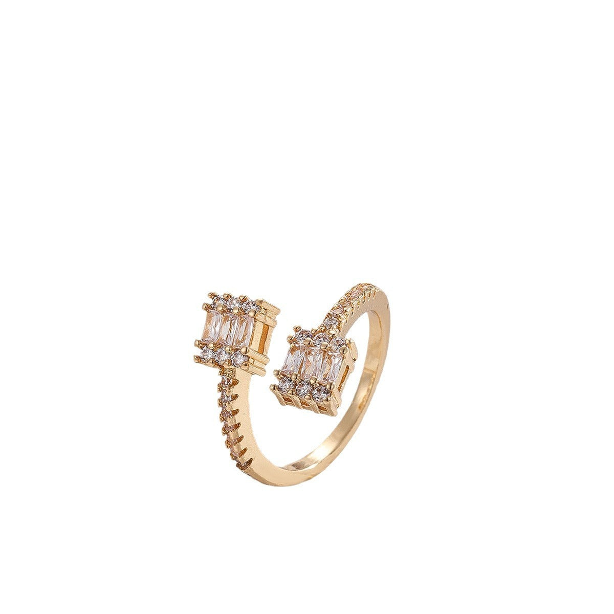 Womens Inlaid Zircon Ring Open Adjustable Geometric U Shape Copper Ring Korean Ring Elegant Ring Womens Jewelry Gift for Her Party Ring Fashion Ring Simple Ring