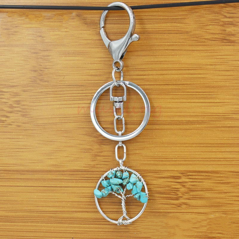 Crystal Tree of Life Amethyst Keychain Pendant Electroplated Round Charm for Handbags and Backpacks Decoration