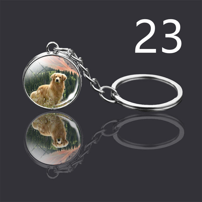 Dog Keychain Double Sided Glass Ball Pendant Exquisite Metal Design Key Chain For Pet Lovers Gift For Everyday