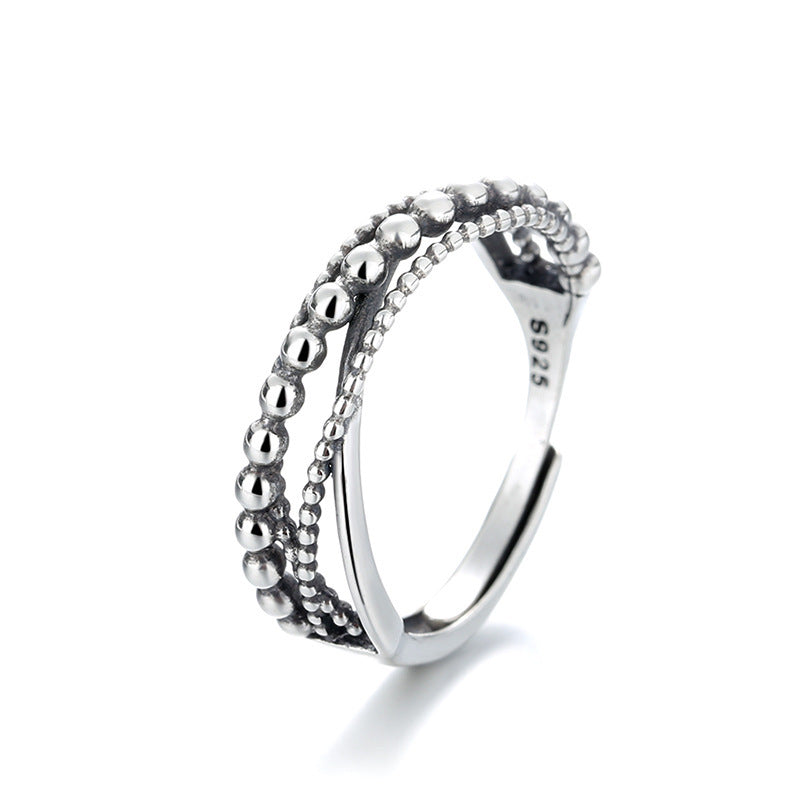 Sterling Silver Ring Polka Dot Beaded Twisted Wire Korean