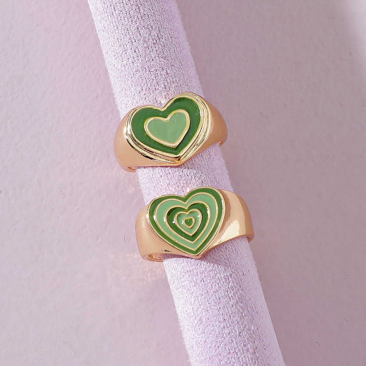 Peach Heart Ring Set Geometric Agate Inlaid Alloy Jewelry