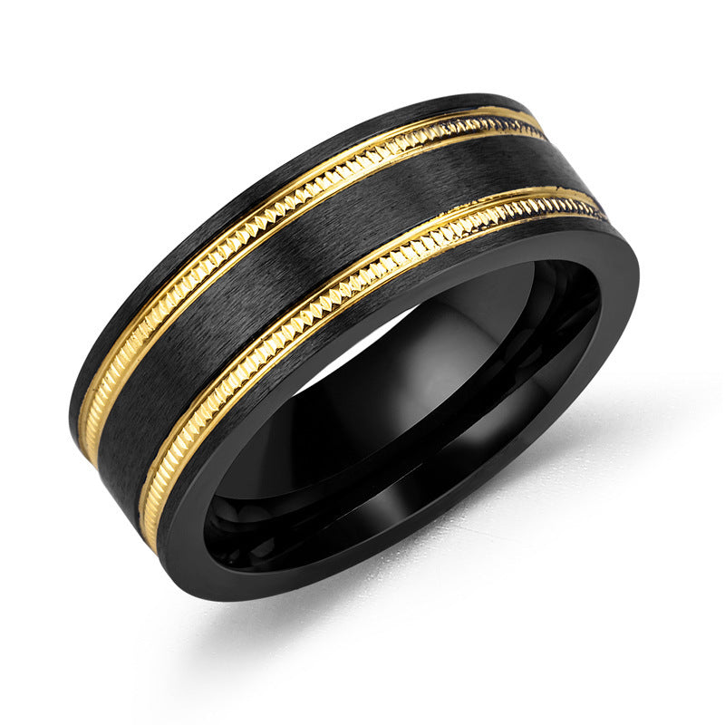 Simple Stainless Steel Men's Ring Two Tone Gold Blue Black Finish European Style Versatile Everyday Wear Elite