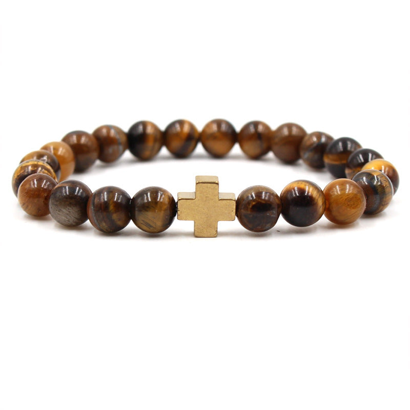 Unisex Natural Stone Beaded Bracelet with Geometric Design and Magnetic Clasp 8mm Round Beads 19cm Daily Uses
