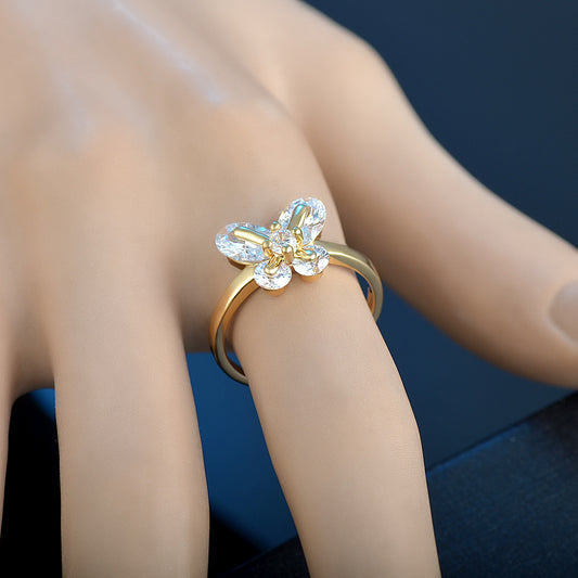 Women's Ring Elegant Butterfly Zircon Crystal Copper Inlaid Daily Wear Fashion Jewelry Craftsmanship Gold Tone