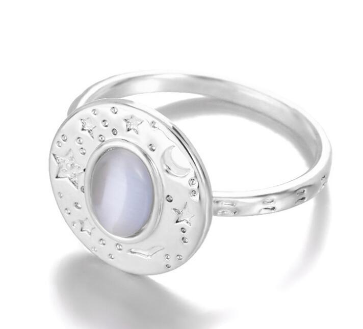 Vintage Crystal Star Moon Ring Oval Jewelry For Her