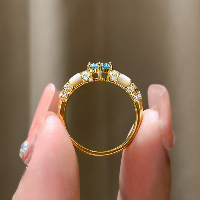 Sparkling Zircon Inlaid Ring For Women Gemstone Jewelry