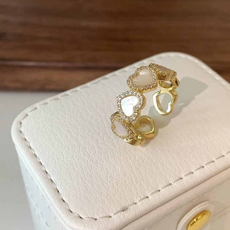 Gold Plated Shell Ring Heart Shape Copper Ring Electroplating Love Heart Ring for Women Girls Fashion Jewelry All-match Ring