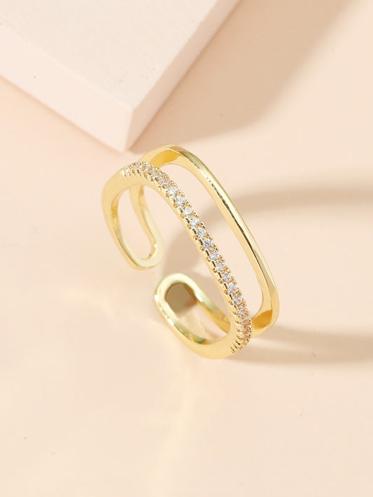 Gold Plated Ring With White Crystal Geometric Copper Jewelry For Everyday Wear And Special Occasions Gift Idea