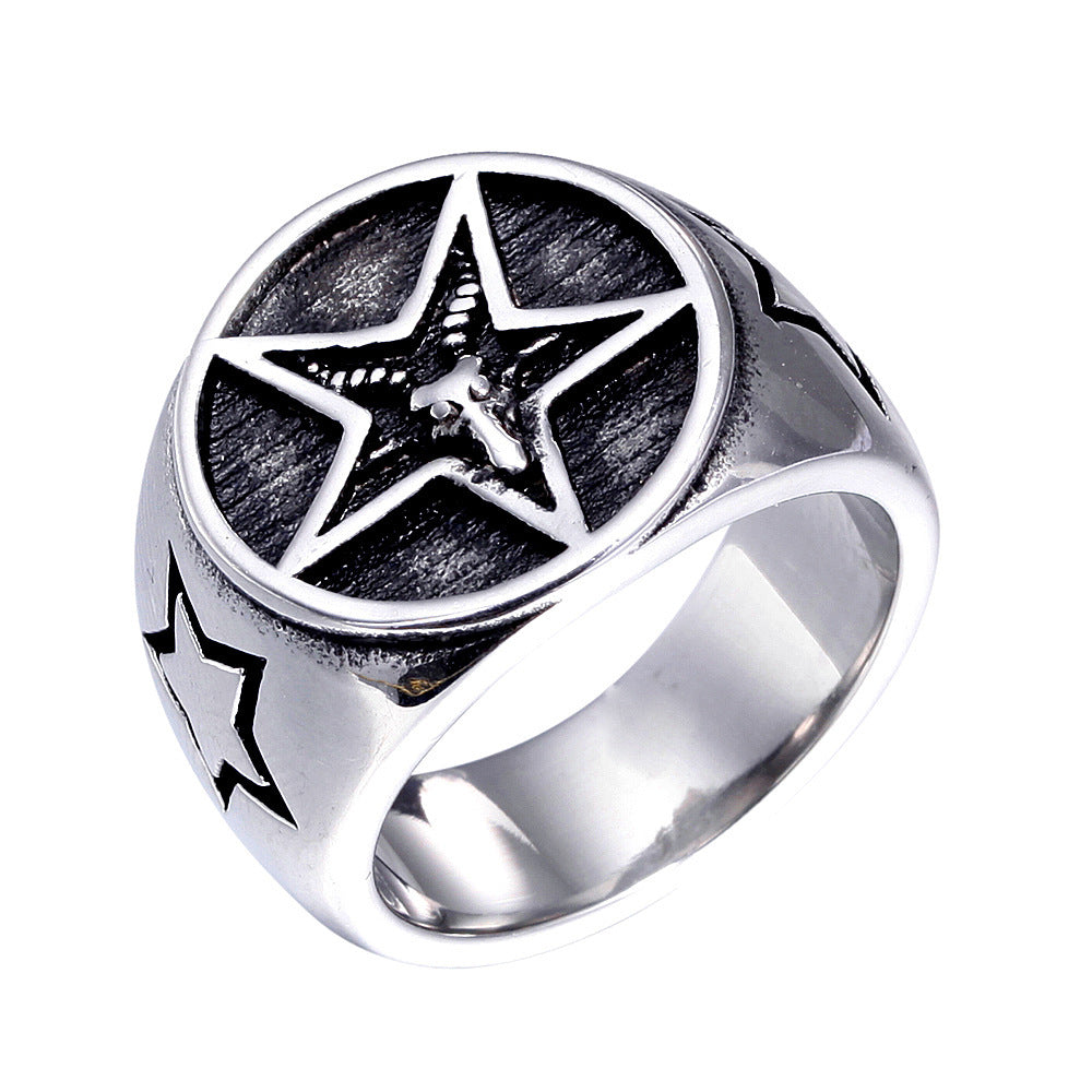 Mens Stainless Steel Ring Five Point Star Geometric Handmade Gold Plated Band For Men Size 7 7 8 9 10 11 12 13