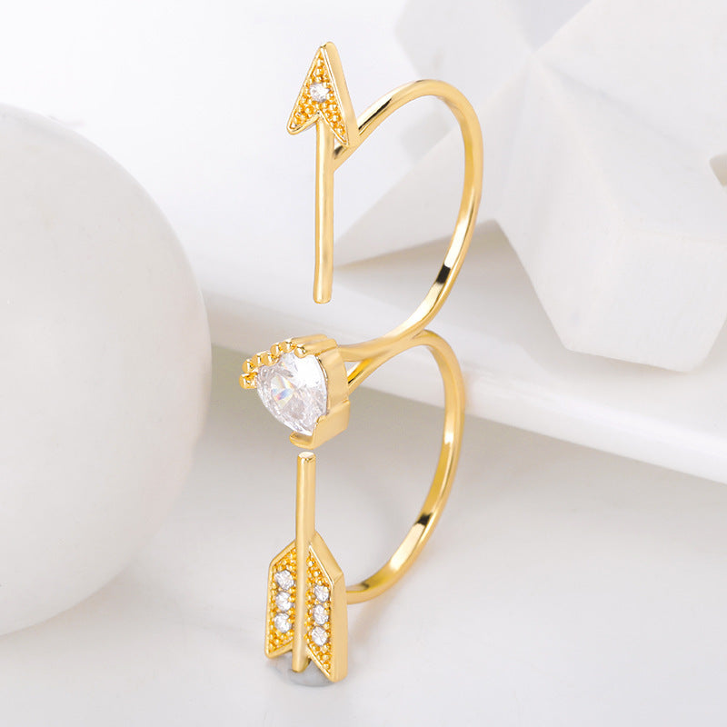 Womens Adjustable Zirconia Arrow Ring Copper Jewelry Dainty Elegant Statement Accessory For Daily Wear Anniversary Gift