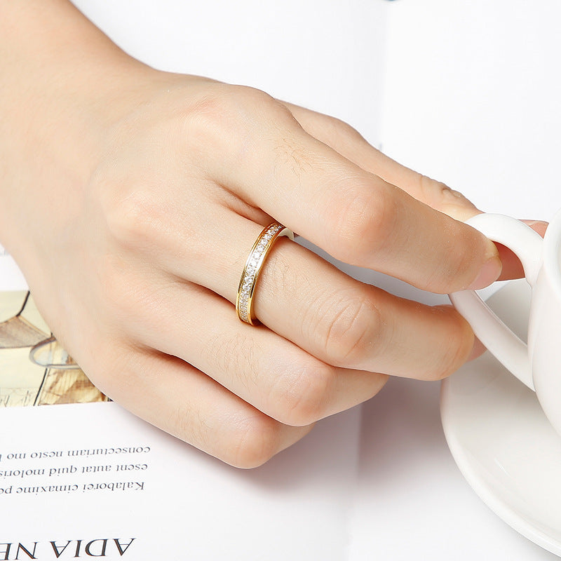 Geometric Titanium Steel Ring Band Gold Tone Jewelry For Women Simple Durable Everyday Gift For Her Nickel Free