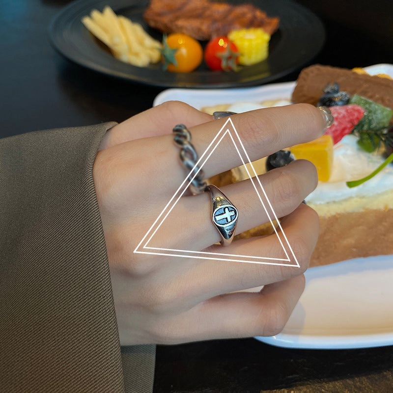 Vintage Silver Plated Cross Ring Adjustable Trendy Ring Simple Design Epoxy Jewelry Fashion Ring Gifts For Her