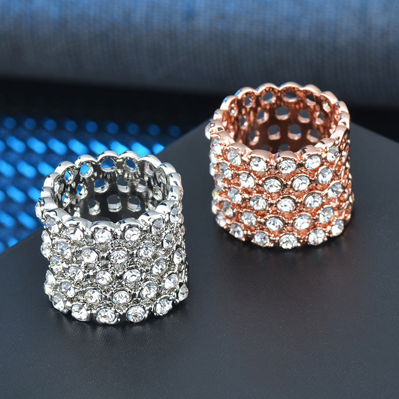 Women Fashion Ring Jewelry Alloy Inlaid Rhinestones Polished Electroplated Durable Elegant Accessory Brilliant