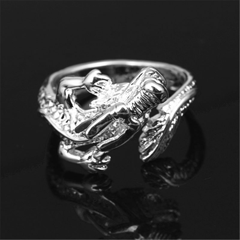 Women Dragon Ring Adjustable Sterling Silver Copper Electroplated Cartoon Character Jewelry National Style Top