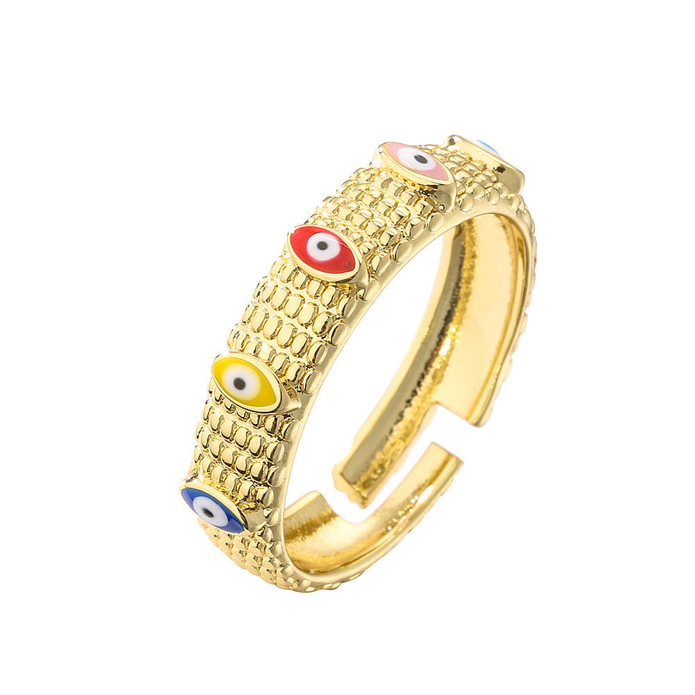 Womens Adjustable Opening Ring Copper Plated Gold Tone Zircon Dripping Eyes Geometric Fashion Jewelry Accessory