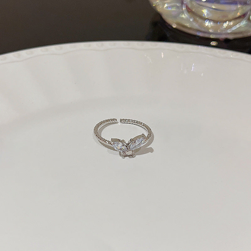 Open Ring For Women Butterfly Zircon Inlaid Copper Ring With Bow Square Heart Elements Fashion Jewelry Sparkle