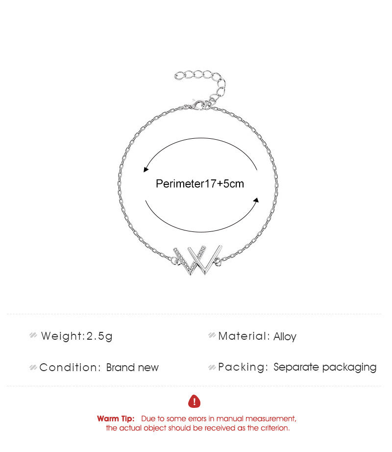 Womens Alloy Bracelet With Diamond Accent And Elegant Letter W Design Sparkling Jewelry Gift For Her For Daily Wear