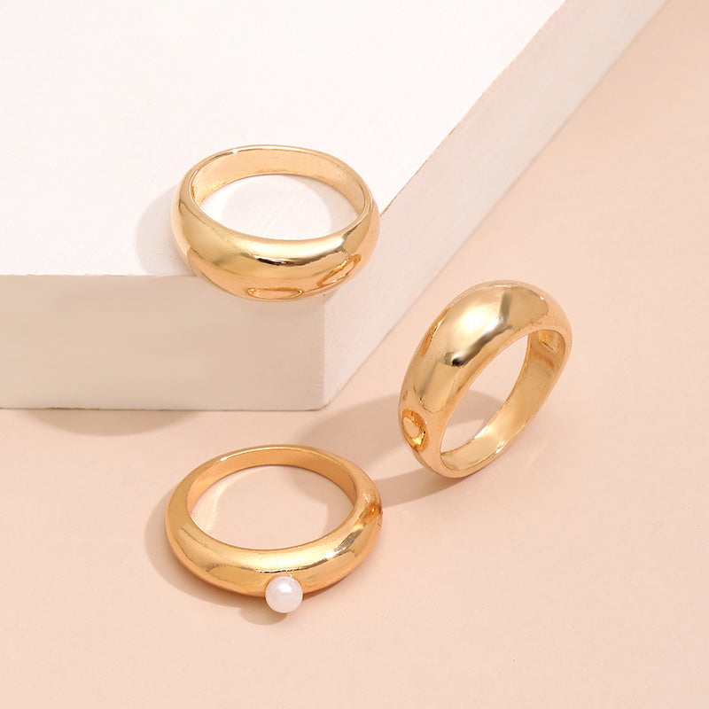 Womens Pearl Ring Korean Geometric Circle Zinc Alloy Jewelry Gift Set For Women Holiday Style Fashion Elegant Ring Now