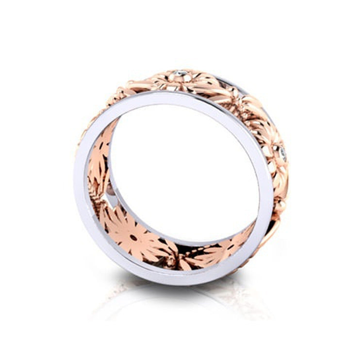 Womens Copper Flower Ring Rose Gold Two Tone Electroplated Gems Sunflower Design With Inlaid Gems Subtle Shine